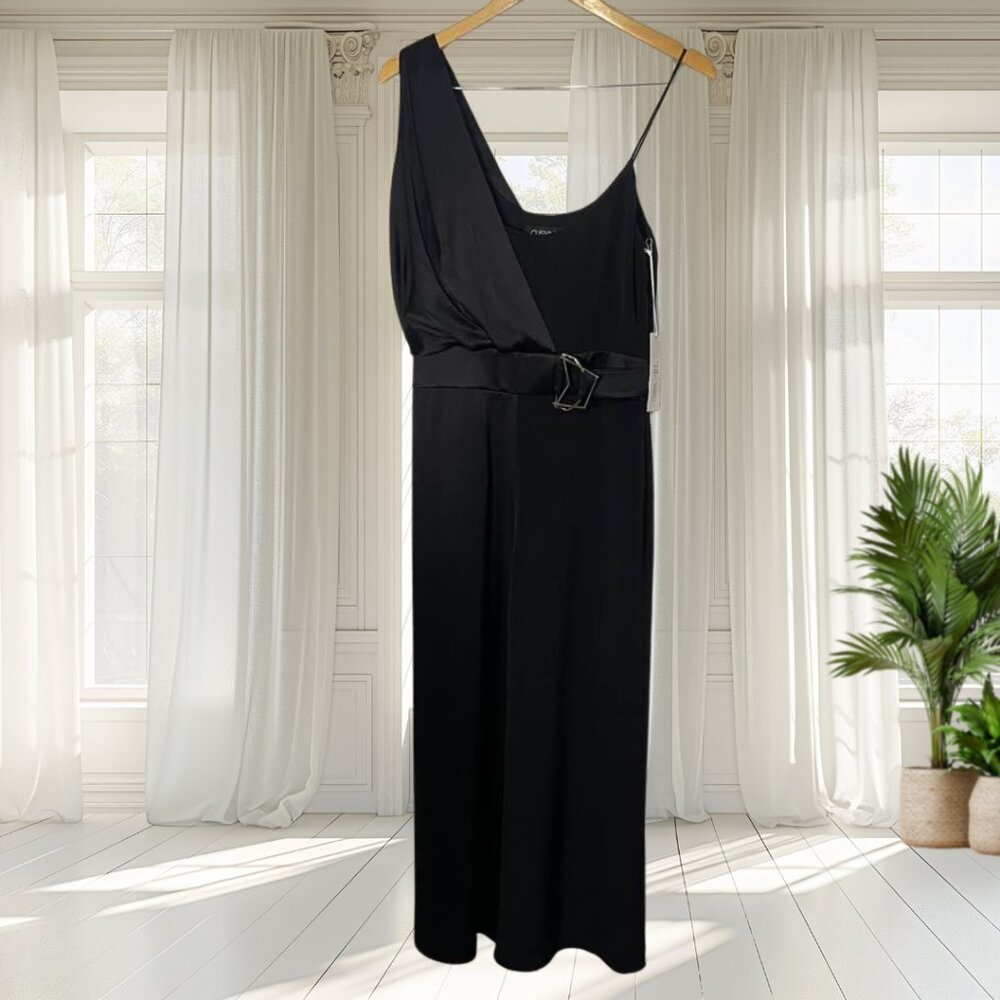 NWT Cushnie Black Asymmetrical Sleeveless Spaghetti Strap Wide Leg Jumpsuit 4 - Picture 2 of 14